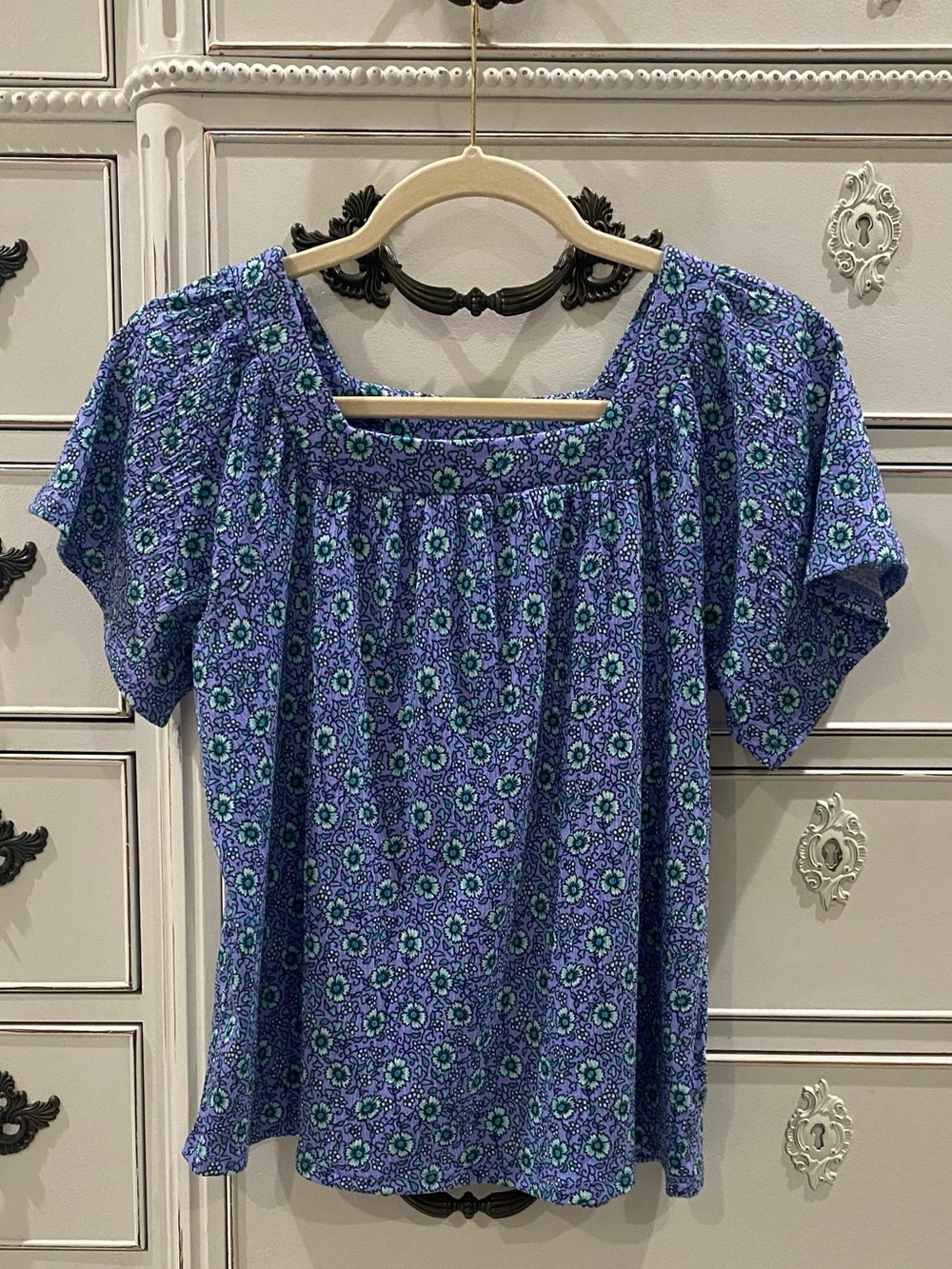 NEW Tweens Crewcuts Blue Floral Square-Neck Peasant Top Size XXL (16-18)